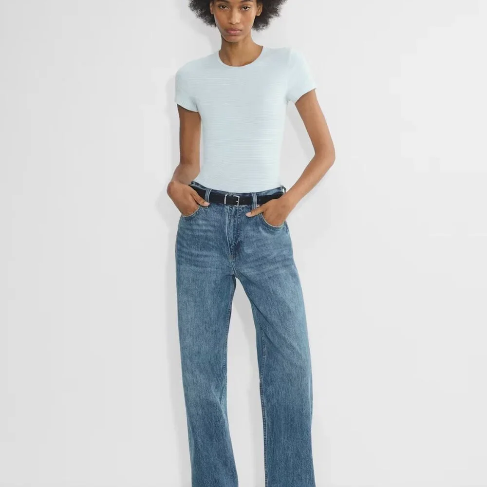 Aritzia HomeStretch™ Rib Crew T-Shirt in Dew Blue/White NWT - Picture 6 of 6